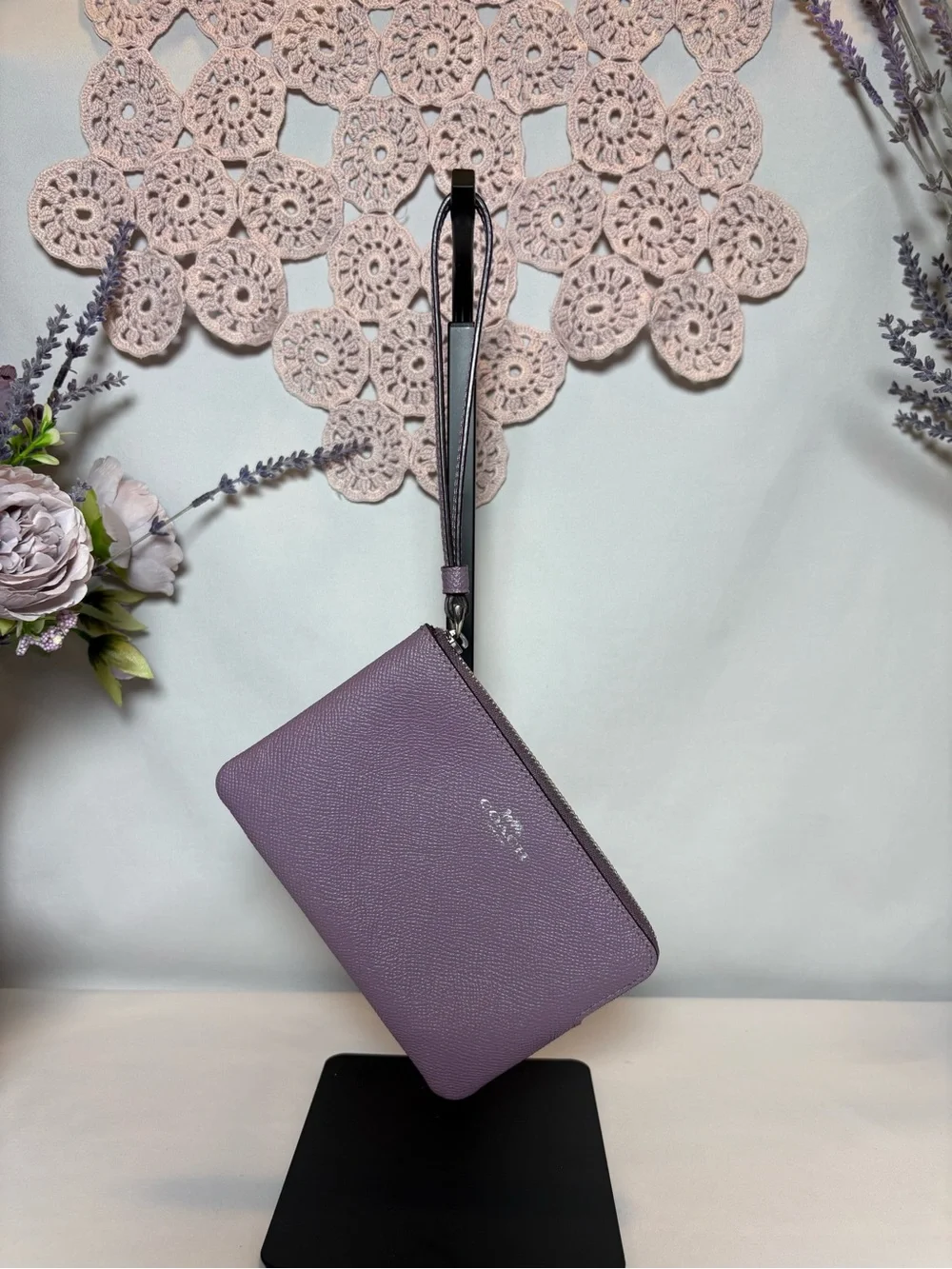 Coach Plum Pebbled Leather Wristlet